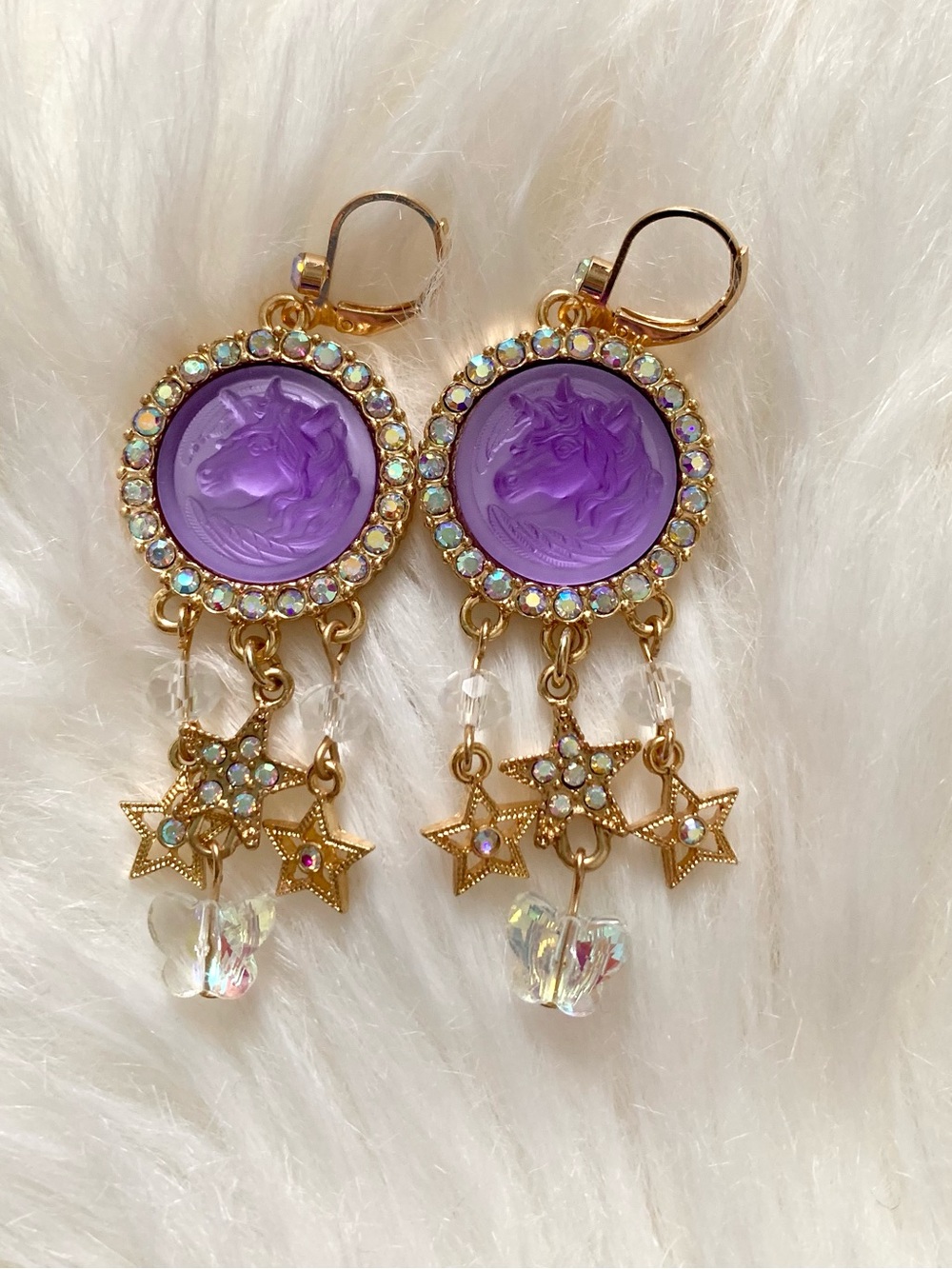 Kirk’s Folly Purple Unicorn Vintage/Retro Style Dangling Earrings
